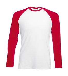 Fruit of the Loom 61-028-0 - Baseball Longsleeve T White/Red