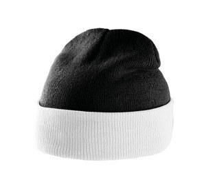 K-up KP514 - BI-COLOUR BEANIE HAT WITH TURN-UP Black / White