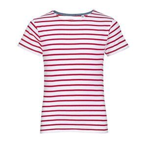 SOL'S 01400 - MILES KIDS Kids' Round Neck Striped T Shirt White/Red