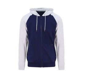 AWDIS JUST HOODS JH063 - Zipped Baseball Sweatshirt Oxford Navy / Heather Grey