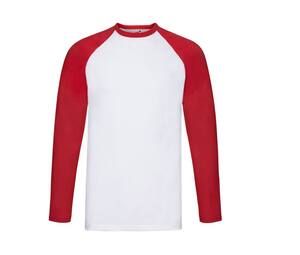 Fruit of the Loom SC238 - Men's 100% cotton long-sleeved t-shirt White / Red