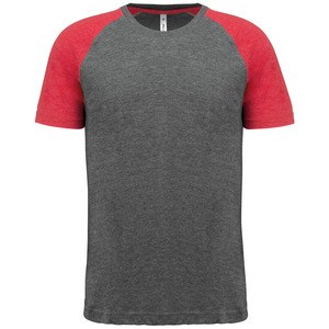 Proact PA4010 - Adult Triblend two-tone sports short sleeve t-shirt Grey Heather / Sporty Red Heather