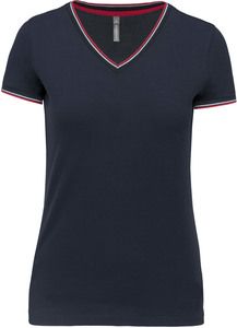 Kariban K394 - Ladies’ piqué knit V-neck T-shirt Navy / Red / White