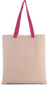 Kimood KI0277 - Flat canvas shopping bag with contrasting handles Natural / Magenta