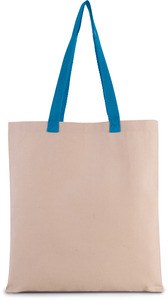 Kimood KI0277 - Flat canvas shopping bag with contrasting handles Natural / Surf Blue