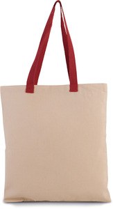 Kimood KI0277 - Flat canvas shopping bag with contrasting handles Natural / Cherry Red