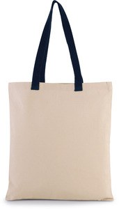 Kimood KI0277 - Flat canvas shopping bag with contrasting handles Natural/ Navy