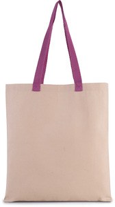 Kimood KI0277 - Flat canvas shopping bag with contrasting handles Natural / Radiant Orchid