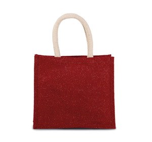 Kimood KI0273 - Jute canvas tote bag - medium model Cherry Red / Gold
