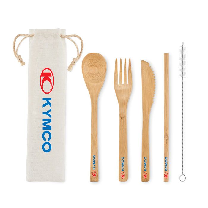 GiftRetail MO6121 - SETSTRAW Bamboo cutlery with straw