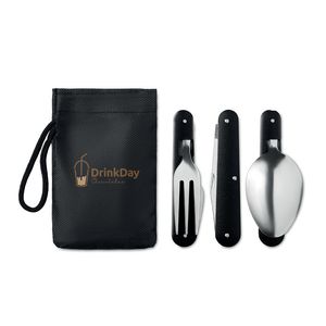 GiftRetail MO9503 - 3 SERVICE 3-piece camping utensils set Black