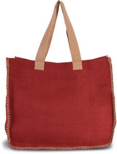 Kimood KI0248 - JUTE BAG WITH CONTRAST STITCHING Arandano Red / Natural