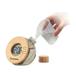 GiftRetail MO6865 - DROPPY LUX Water powered bamboo LCD clock transparent grey
