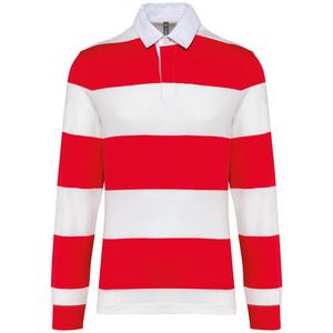 Kariban K285 - Unisex long-sleeved striped polo shirt Red / White Stripes