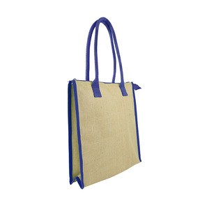 EgotierPro 37042 - Jute Cooler with Long Cotton Handles INDIGENE Blue