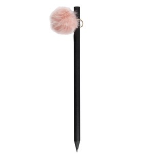 EgotierPro 37532 - Black Wooden Pencil with Colored Pompon GINGER Pink