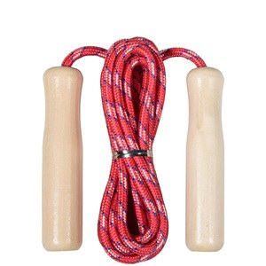 EgotierPro 38052 - Wooden Handle Jump Rope for All Ages JUMP Red