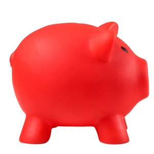 EgotierPro 38075 - Plastic Pig-Shaped Bank in Fun Colors MONEY Red