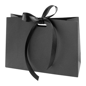 EgotierPro 52548 - Kraft Cardboard Presentation Bag with Ribbon KAVAI Black