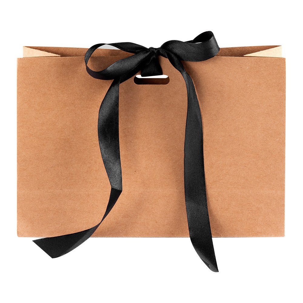 EgotierPro 52548 - Kraft Cardboard Presentation Bag with Ribbon KAVAI