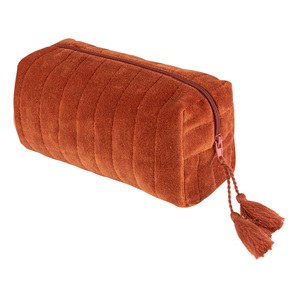 EgotierPro 52569 - Velvety Toilet Bag with Decorative Stitching DANUBIO Orange