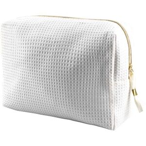 EgotierPro 53035 - Cotton Waffle Toilet Bag with Golden Handle GARONA White