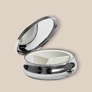 EgotierPro 33568 - Round Metallic Pillbox with Three Compartments